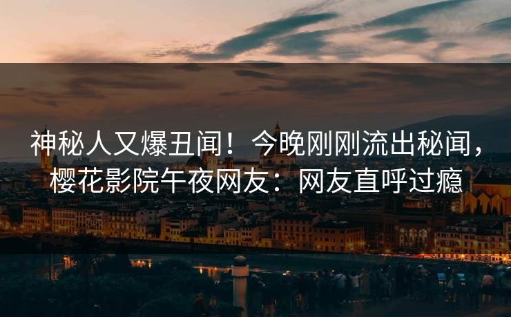 神秘人又爆丑闻！今晚刚刚流出秘闻，樱花影院午夜网友：网友直呼过瘾