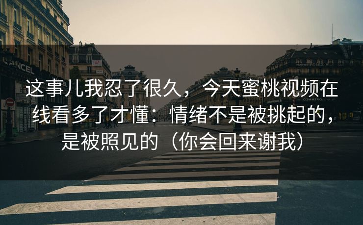 这事儿我忍了很久，今天蜜桃视频在线看多了才懂：情绪不是被挑起的，是被照见的（你会回来谢我）