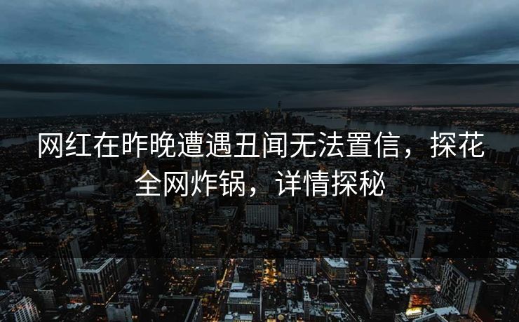 网红在昨晚遭遇丑闻无法置信，探花全网炸锅，详情探秘