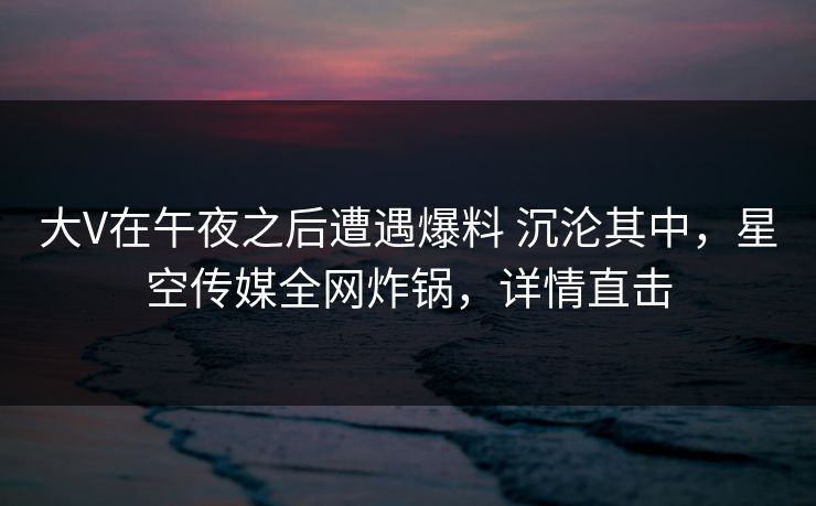 大V在午夜之后遭遇爆料 沉沦其中，星空传媒全网炸锅，详情直击