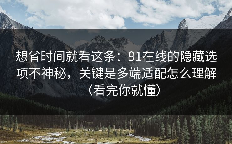 想省时间就看这条：91在线的隐藏选项不神秘，关键是多端适配怎么理解（看完你就懂）