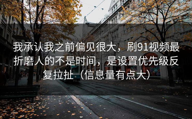我承认我之前偏见很大，刷91视频最折磨人的不是时间，是设置优先级反复拉扯（信息量有点大）